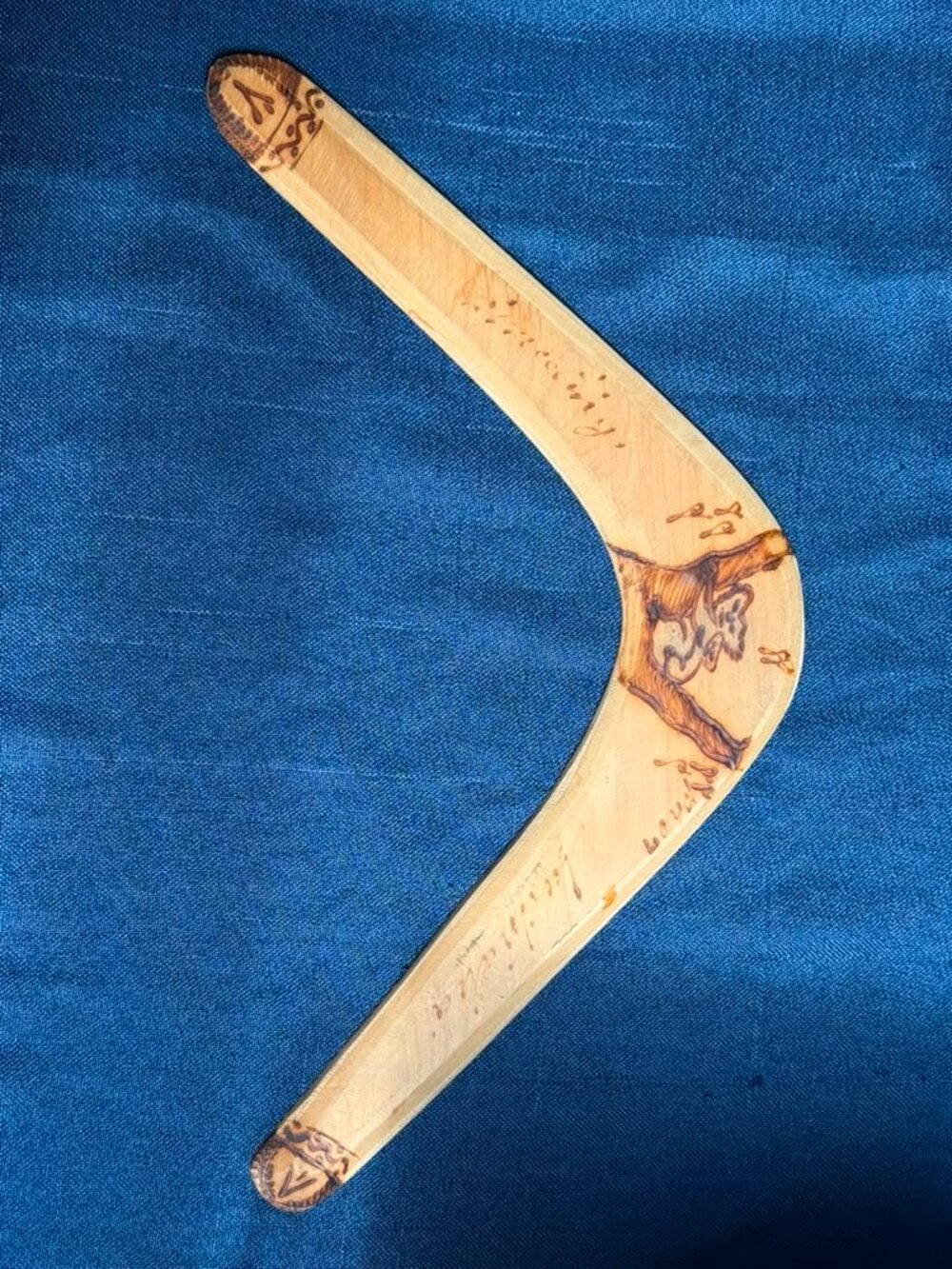 Vintage 1980s Australian Aboriginal Hand Carved Wooden Boomerang Koala Art 18"